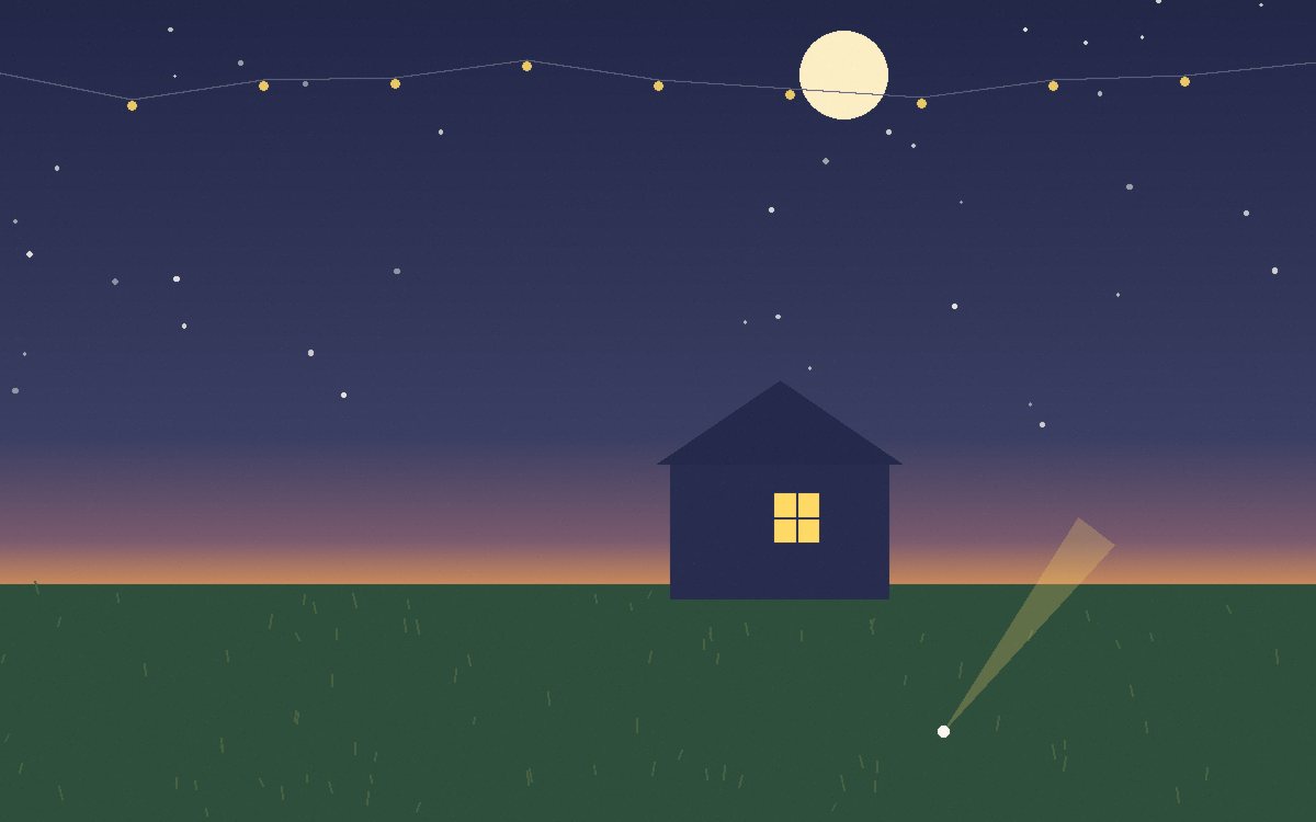 Flashlight beams crossing over a dark lawn during a game